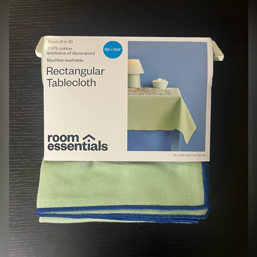 Room Essentials Rectangular Tablecloth 60" x 104" Green Blue Edge 100% Cotton